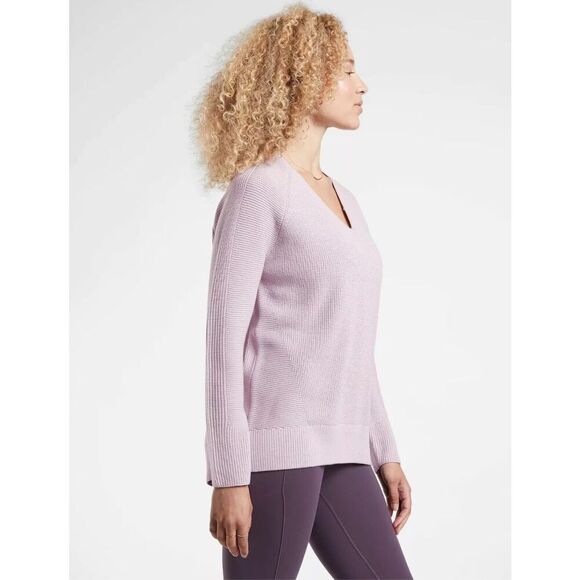Athleta Hanover Merino Wool V-Neck Sweater Lavender Size Small - Picture 3 of 8